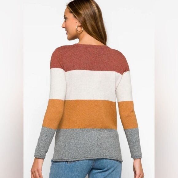 NWT Pinque Women’s Color Block Long Sleeve Crew Neck Sweater Brown/Cream - XL - Picture 2 of 7